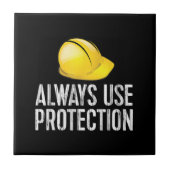 Funny Construction Tshirt - Always Use Protection  タイル (正面)