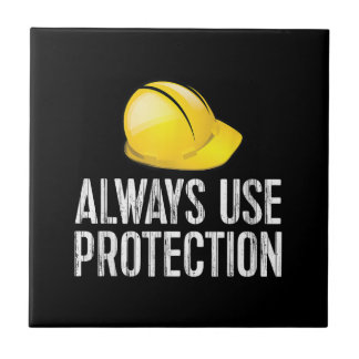 Funny Construction Tshirt - Always Use Protection  タイル