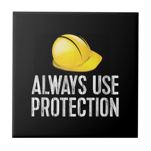 Funny Construction Tshirt - Always Use Protection  タイル (正面)