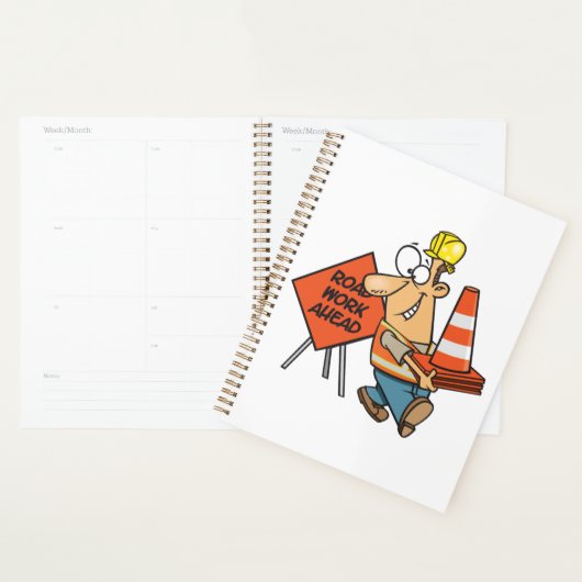 Funny Construction Worker Road Work Ahead Sign プランナー手帳 (ディスプレー)