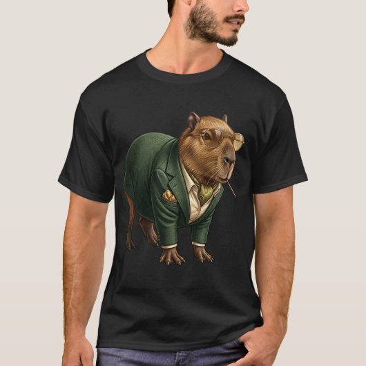 Funny Cool Capybara Wearing Suit Animal Gentleman  Tシャツ (正面)