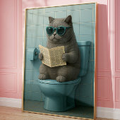 Funny Cool Cat Bathroom Trendy Wall Art ポスター
