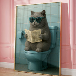 Funny Cool Cat Bathroom Trendy Wall Art  ポスター