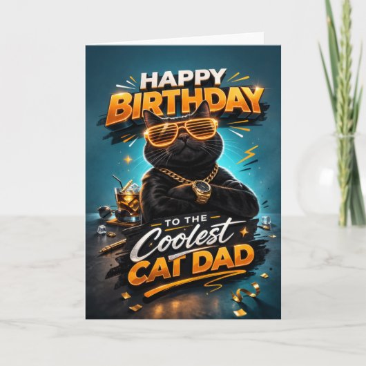 Funny Cool Cat Dad Happy Birthday Card for Men カード (正面)