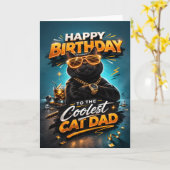 Funny Cool Cat Dad Happy Birthday Card for Men カード (黄色い花)