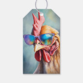 Funny Cool Chicken With Sunglasses Watercolor ギフトタグ (正面)