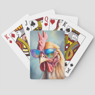 Funny Cool Chicken With Sunglasses Watercolor トランプ