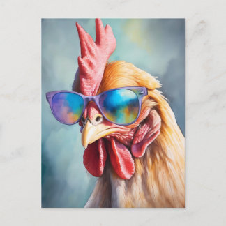 Funny Cool Chicken With Sunglasses Watercolor ポストカード