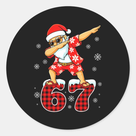 Funny Cool Dabbing Santa Hawaii 67 Meme Christmas  ラウンドシール (正面)