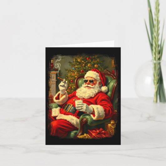 Funny Cool Sungles Cigar And Milk Santa Christmas  カード (正面)