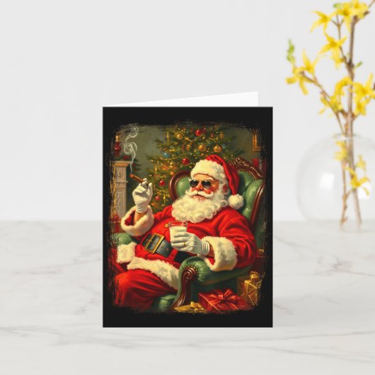 Funny Cool Sungles Cigar And Milk Santa Christmas  カード (黄色い花)