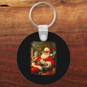 Funny Cool Sungles Cigar And Milk Santa Christmas キーホルダー (正面)