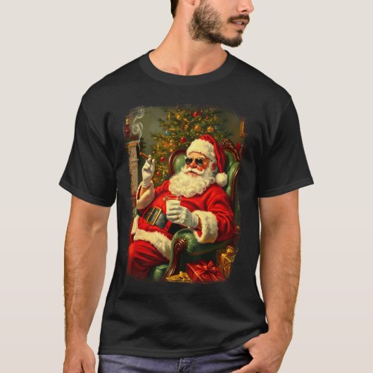 Funny Cool Sungles Cigar And Milk Santa Christmas  Tシャツ (正面)