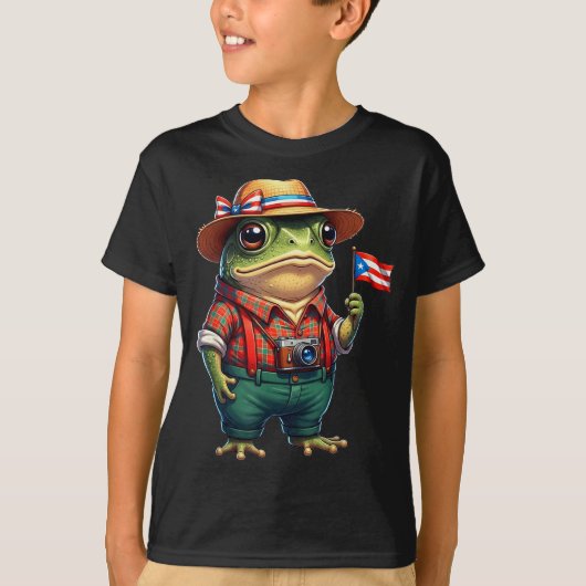 Funny Coqui Frog Puerto Rico Flag Taino Boricua Hi Tシャツ (正面)