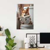 Funny Corgi Bathroom Print, Toilet Newspaper Art ポスター (ホームオフィス)