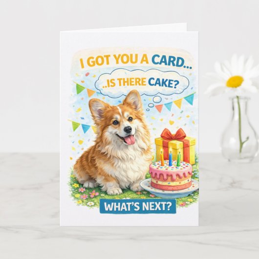 Funny Corgi Birthday Card – “Do I Smell Cake?” カード (小さな植物)