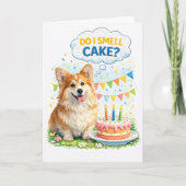 Funny Corgi Birthday Card – “Do I Smell Cake?” カード (正面)