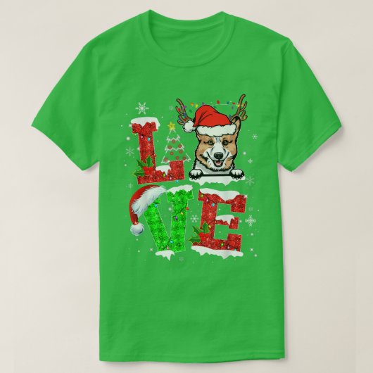 Funny Corgi Dog Tree Christmas Lights Xmas Pajama Tシャツ (デザイン正面)