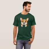Funny Corgi Peeking in Pocket Animal Dog Lover Pet Tシャツ (正面フル)