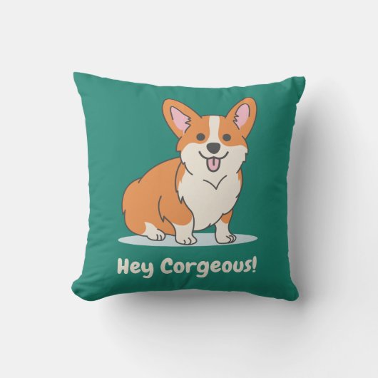 Funny Corgi Puppy Pun - Hey Corgeous クッション (正面)