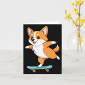 Funny Corgi Skater Skateboard Ballerina Mom Dad Ki カード (黄色い花)
