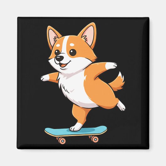 Funny Corgi Skater Skateboard Ballerina Mom Dad Ki マグネット (正面)