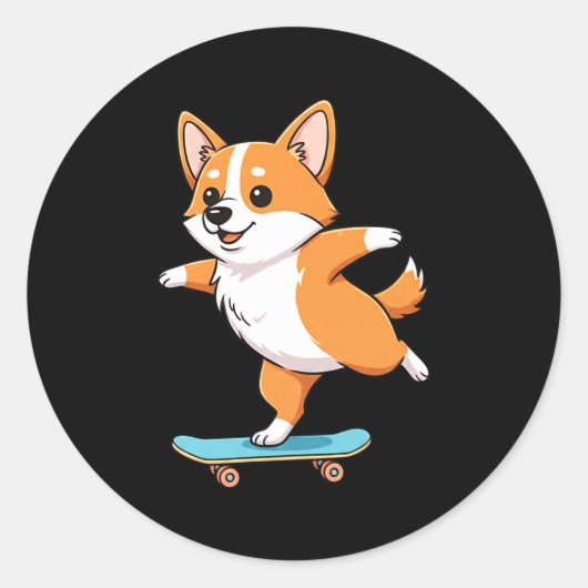 Funny Corgi Skater Skateboard Ballerina Mom Dad Ki ラウンドシール (正面)