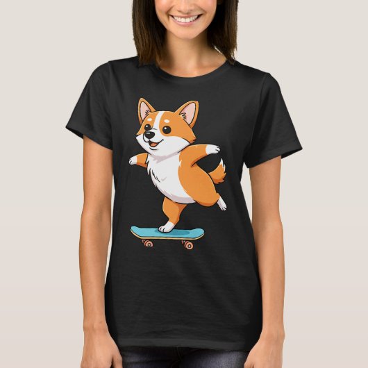 Funny Corgi Skater Skateboard Ballerina Mom Dad Ki Tシャツ (正面)