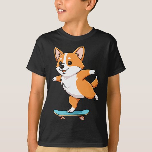 Funny Corgi Skater Skateboard Ballerina Mom Dad Ki Tシャツ (正面)