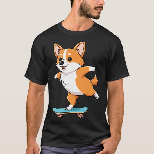 Funny Corgi Skater Skateboard Ballerina Mom Dad Ki Tシャツ (正面)