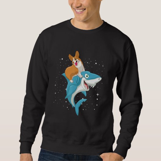 Funny Corgis Upon A Shark, Funny Costume Corgi Lov スウェットシャツ (正面)