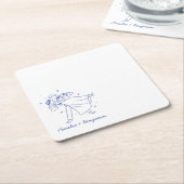 funny couple Hand Drawn  wedding スクエアペーパーコースター (アングル)