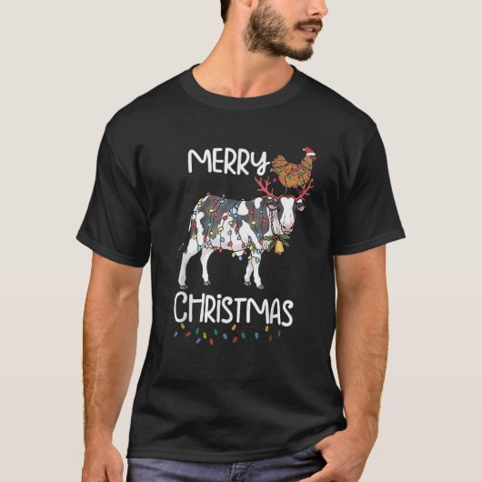 Funny Cow Chicken Farm Christmas Outfit for Farmer Tシャツ (正面)