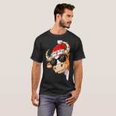 Funny Cow Christmas Cool Longhorn Santa Cow Hat Ho Tシャツ (正面フル)