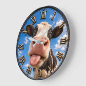 Funny Cow Cute Farm Animal Rustic Decor ラージ壁時計 (傾斜)
