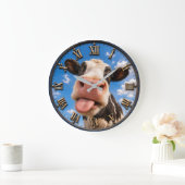 Funny Cow Cute Farm Animal Rustic Decor ラージ壁時計 (ホーム)