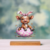 Funny Cow Easter Rabbit Cute Highland Cows Lover E アクリルサイン (ニュートラル)