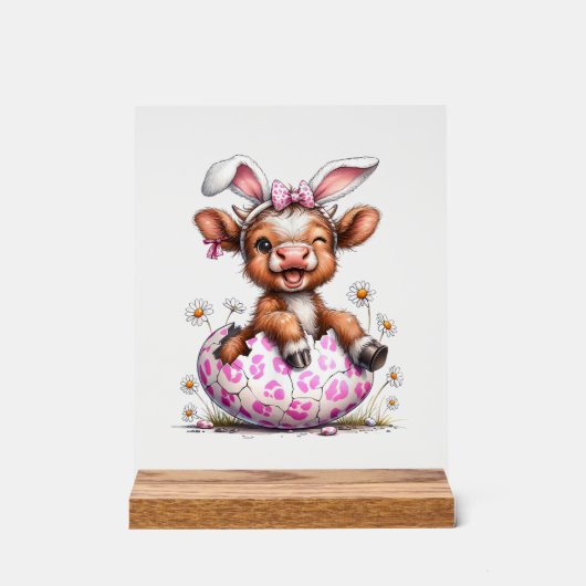 Funny Cow Easter Rabbit Cute Highland Cows Lover E アクリルサイン (正面)