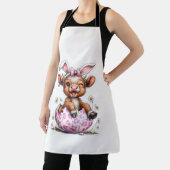 Funny Cow Easter Rabbit Cute Highland Cows Lover E エプロン (インサイチュ)