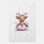 Funny Cow Easter Rabbit Cute Highland Cows Lover E キッチンタオル (縦)