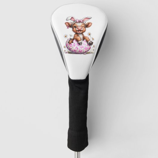 Funny Cow Easter Rabbit Cute Highland Cows Lover E ゴルフヘッドカバー (正面)