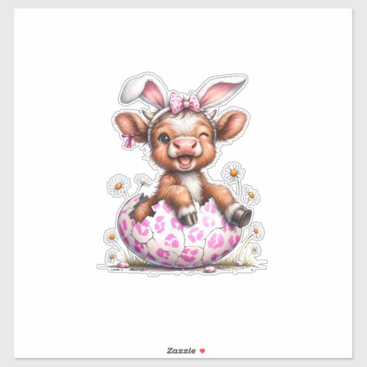Funny Cow Easter Rabbit Cute Highland Cows Lover E シール (シート)
