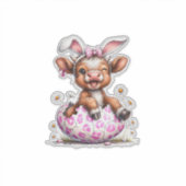 Funny Cow Easter Rabbit Cute Highland Cows Lover E シール (正面)