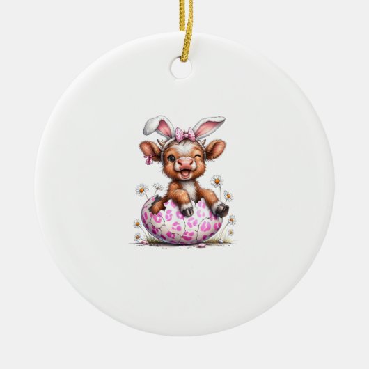 Funny Cow Easter Rabbit Cute Highland Cows Lover E セラミックオーナメント (正面)