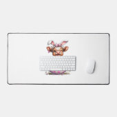 Funny Cow Easter Rabbit Cute Highland Cows Lover E デスクマット (キーボード&マウス)