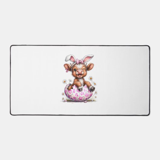 Funny Cow Easter Rabbit Cute Highland Cows Lover E デスクマット (正面)