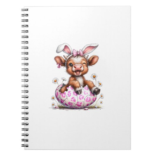 Funny Cow Easter Rabbit Cute Highland Cows Lover E ノートブック (正面)