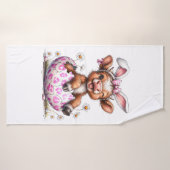 Funny Cow Easter Rabbit Cute Highland Cows Lover E バスタオル (バスタオル)