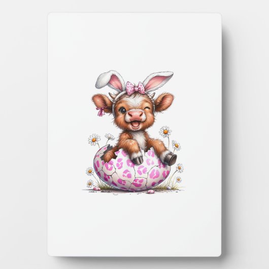 Funny Cow Easter Rabbit Cute Highland Cows Lover E フォトプラーク (正面)