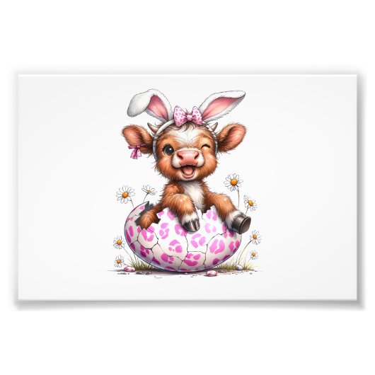 Funny Cow Easter Rabbit Cute Highland Cows Lover E フォトプリント (正面)